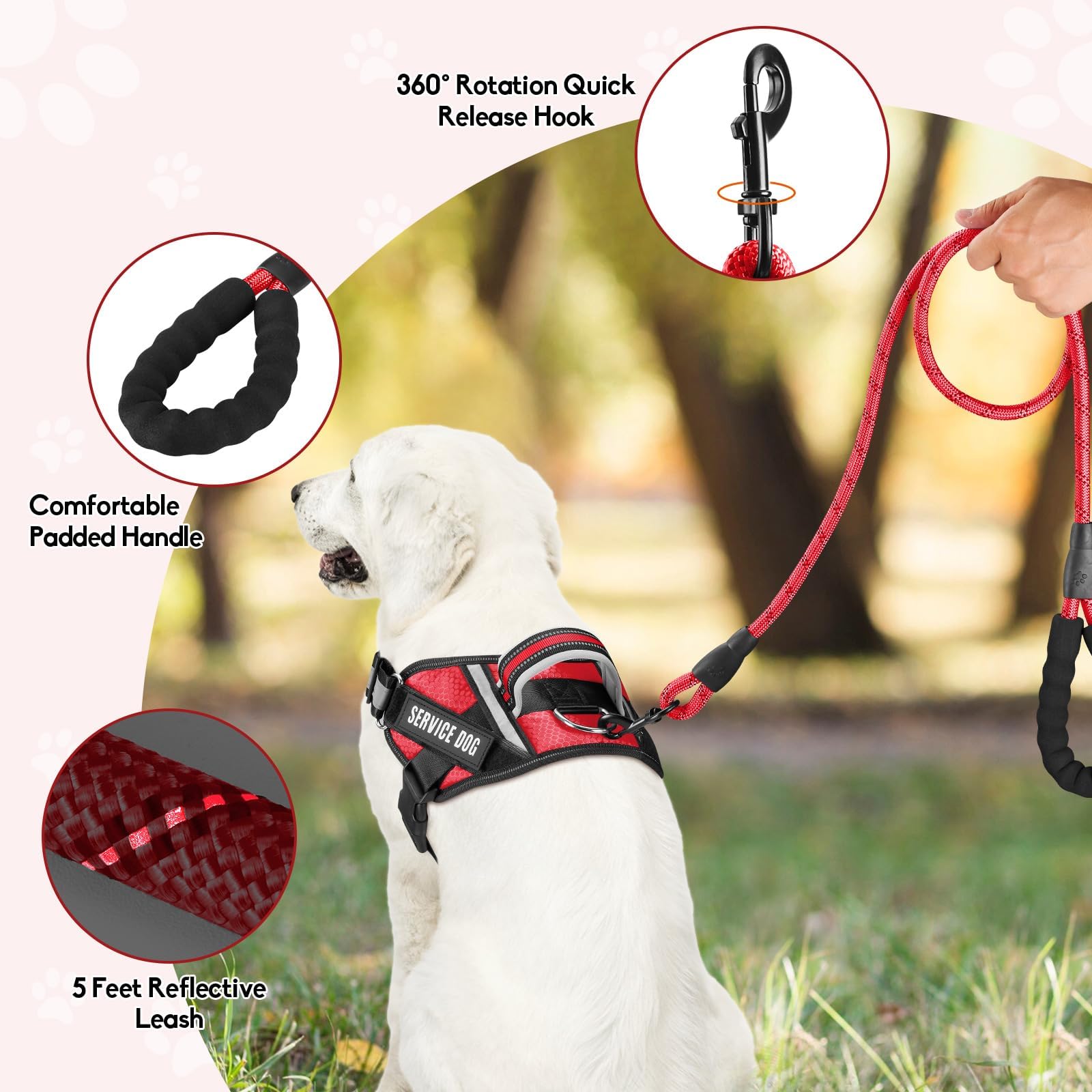 Animire 5 foot reflective leash with padded handle for safer night walks