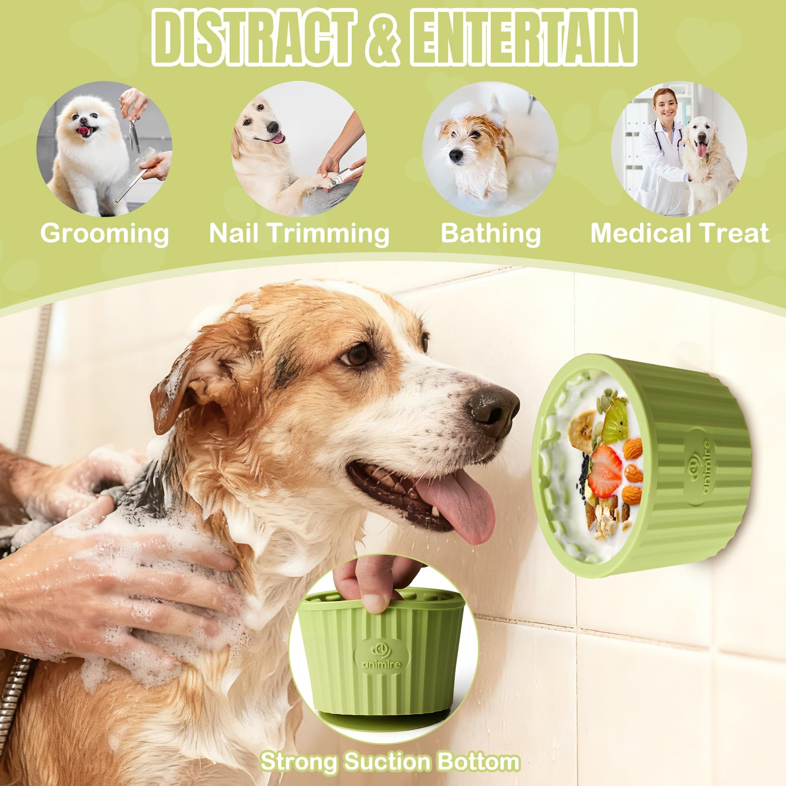 Animire dog lick bowl with frozen treats for extended playtime.