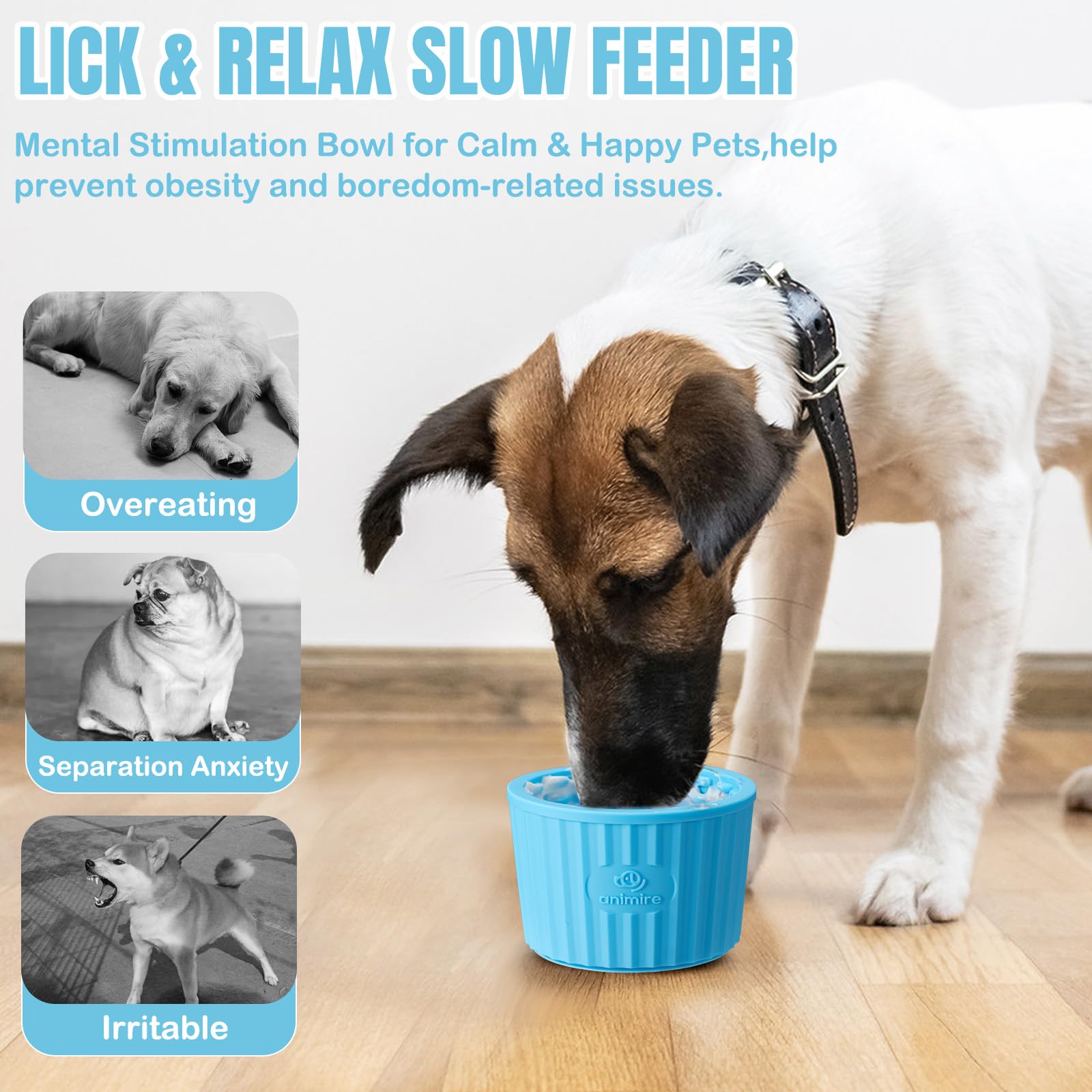 Animire dog lick bowl light-blue color variant enhances kitchen aesthetics and feeding routines.