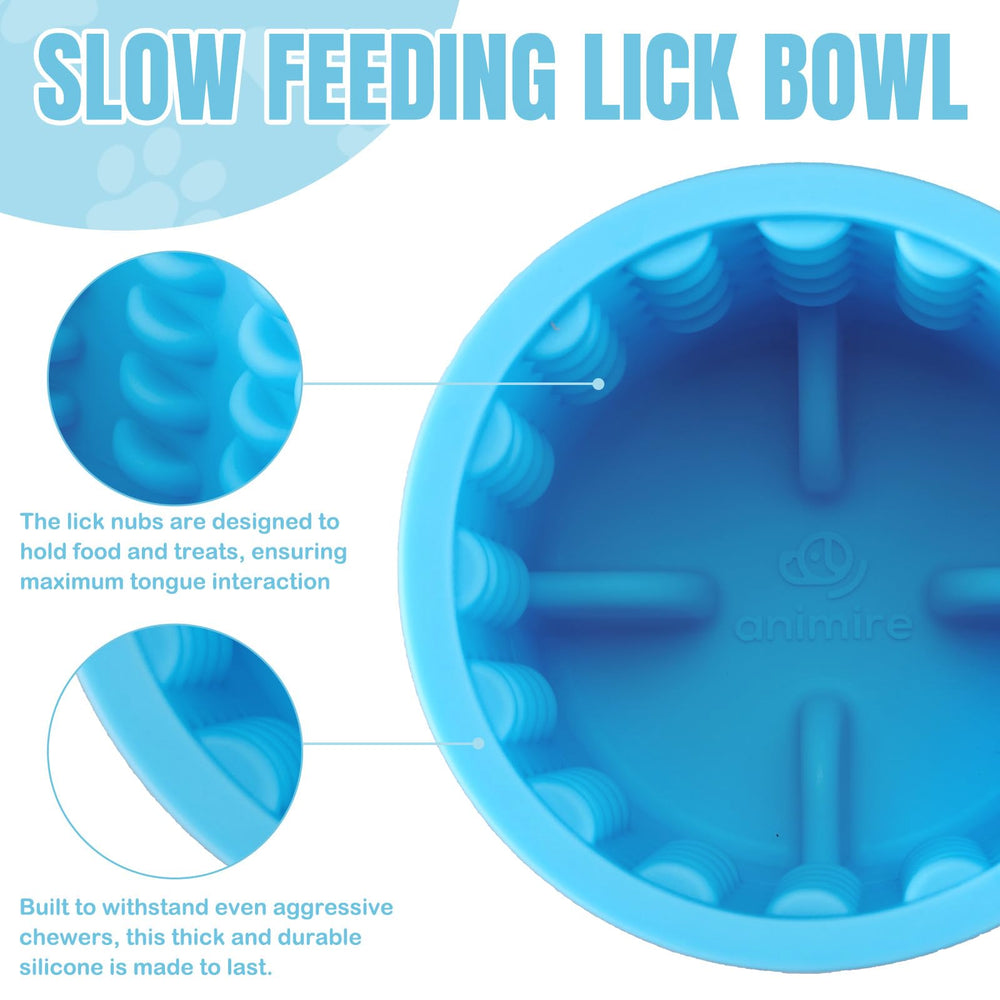 Animire dog lick bowl microwave-safe feature shown for quick easy warming of treats.