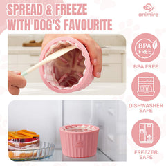 Animire Dog Lick Bowl pink close-up textured surface supports oral care.