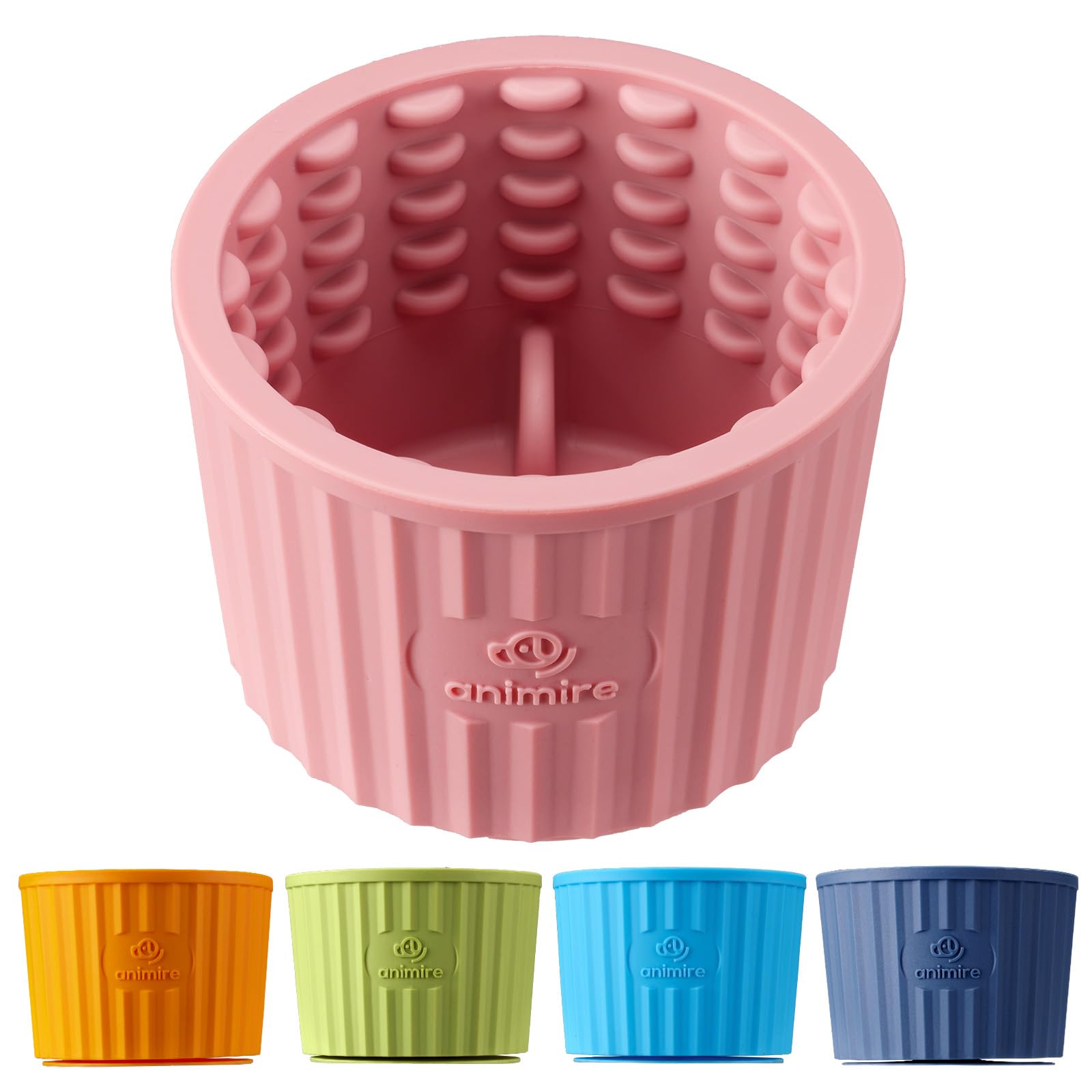 Animire Dog Lick Bowl pink side view demonstrates a non-slip base for calm meals.