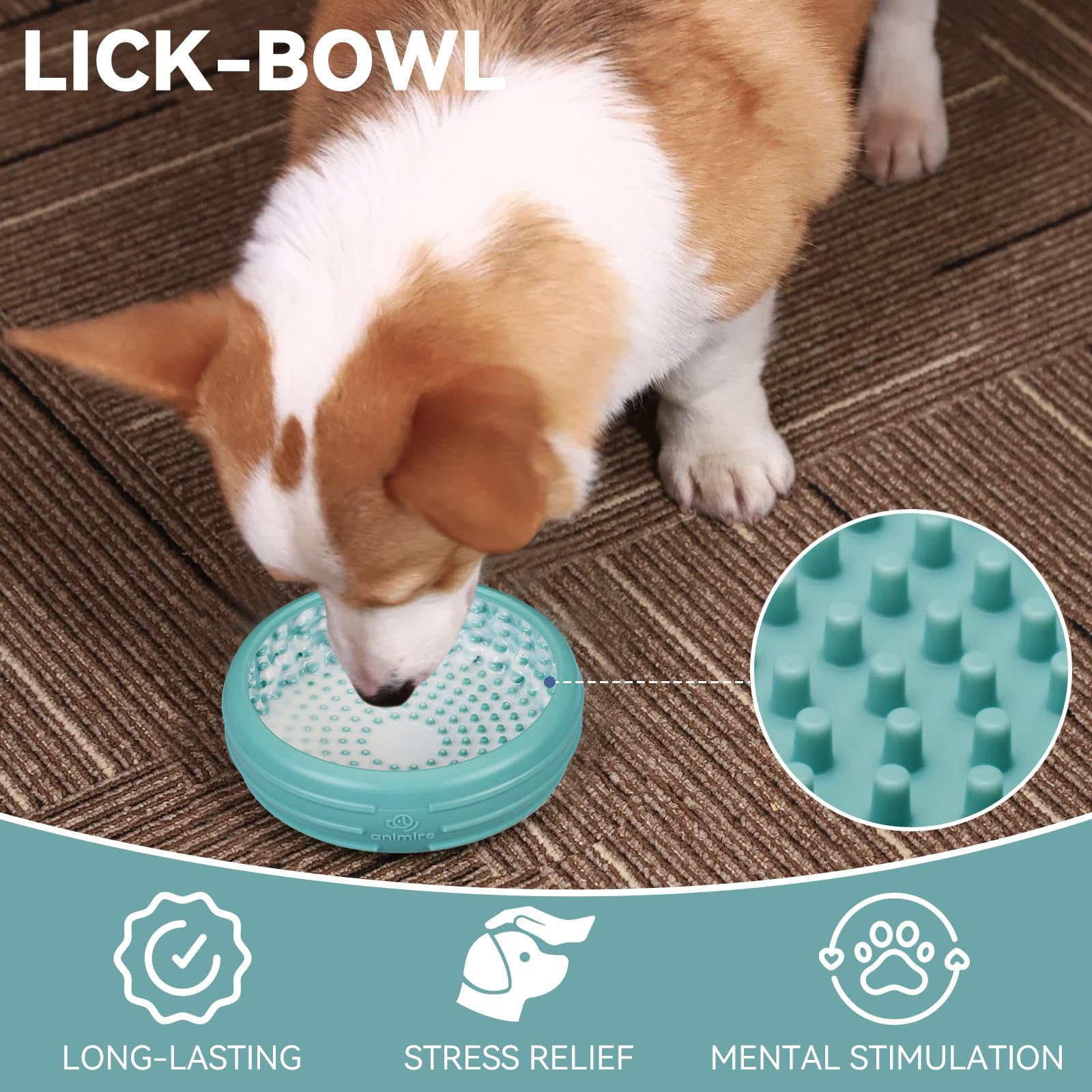 Animire freeze lick mat textured surface with yogurt for cooling treats.