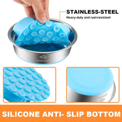 Animire non-slip silicone base dog bowl keeps quiet and reduces spills.
