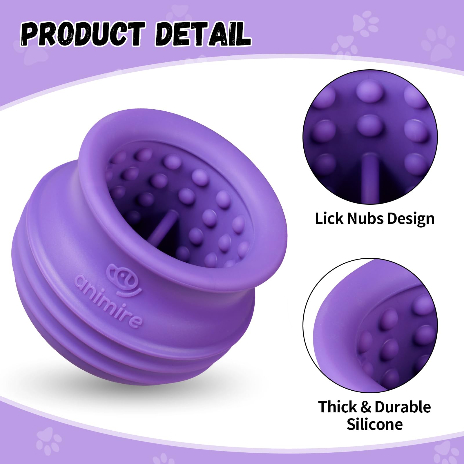 Animire purple dog toy closeup showcases color and durable, boredom-relief design.
