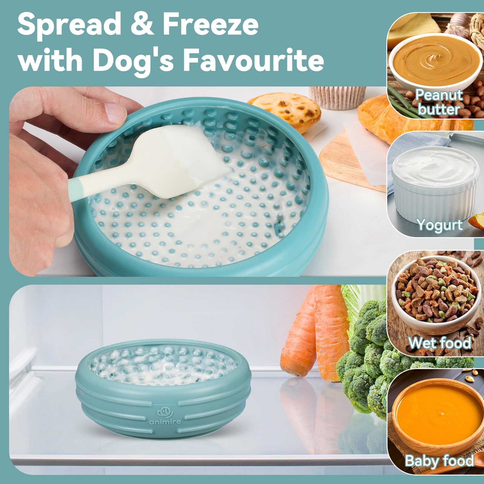 Animire raised edges prevent spills during bath or grooming.