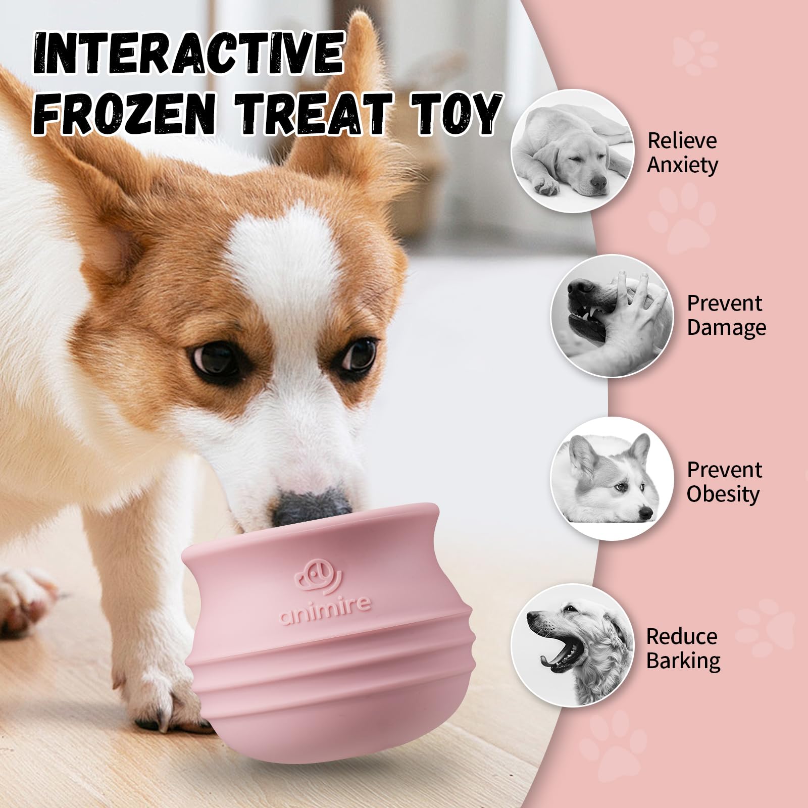 Animire Treat Dispensing Dog Toy pink durable-silicone construction for safe, long-lasting chew sessions.