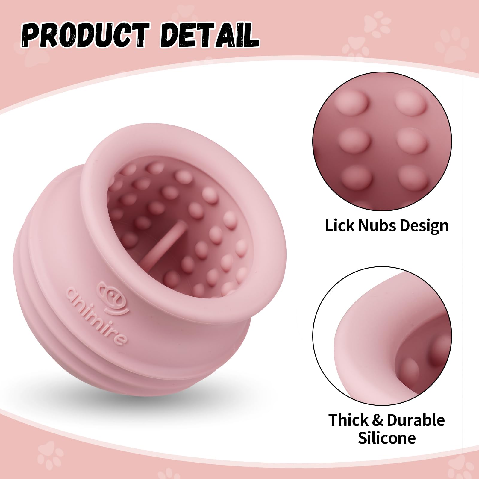 Animire Treat Dispensing Dog Toy pink textured surface supports natural saliva flow and oral health.