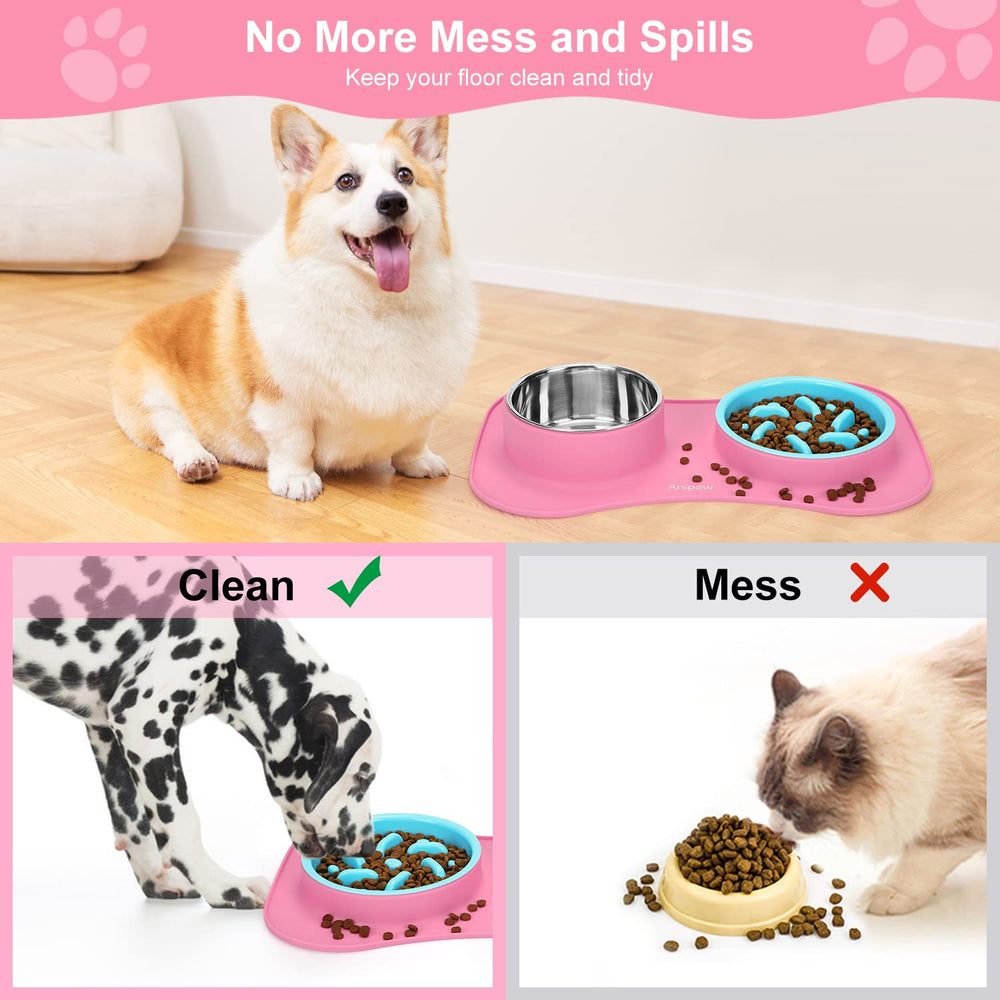 Anipaw slow feeder bowls dining scene shows controlled-paced meals.