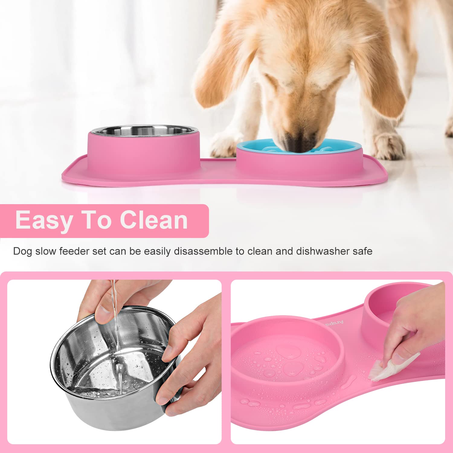 Anipaw slow feeder bowls dishwasher-safe design eases cleaning after meals.