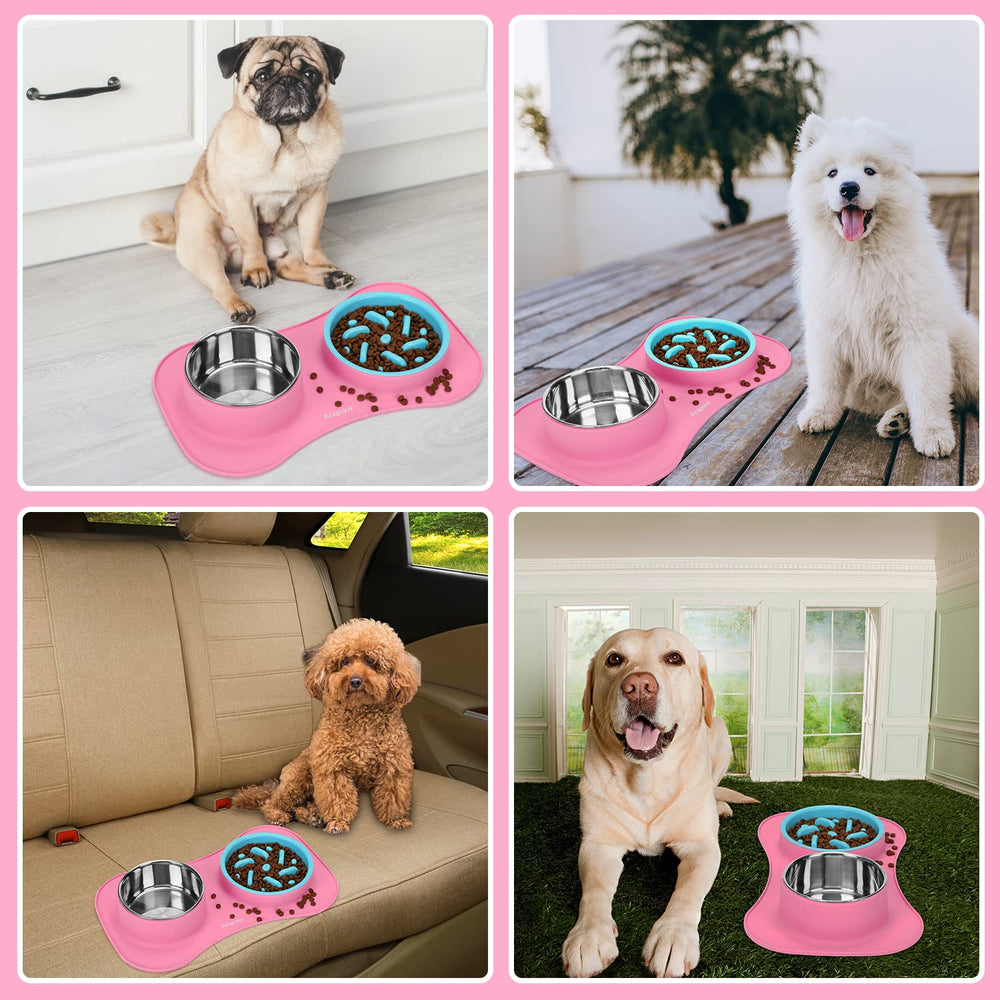 Anipaw slow feeder bowls for all breeds highlights versatile use for dogs and cats.