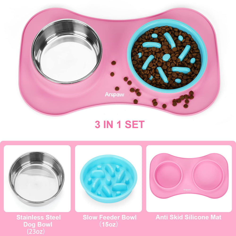 Anipaw slow feeder bowls non-spill mat prevents mess during feeding.