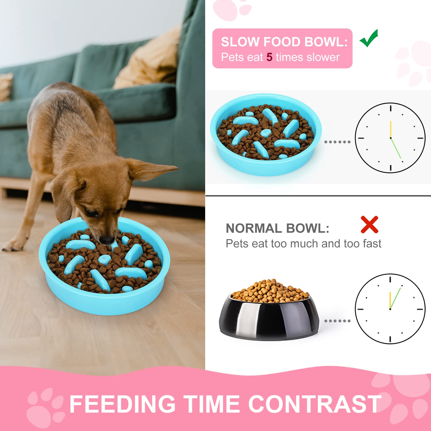 Anipaw slow feeder bowls stainless steel bowl highlights rust resistance.