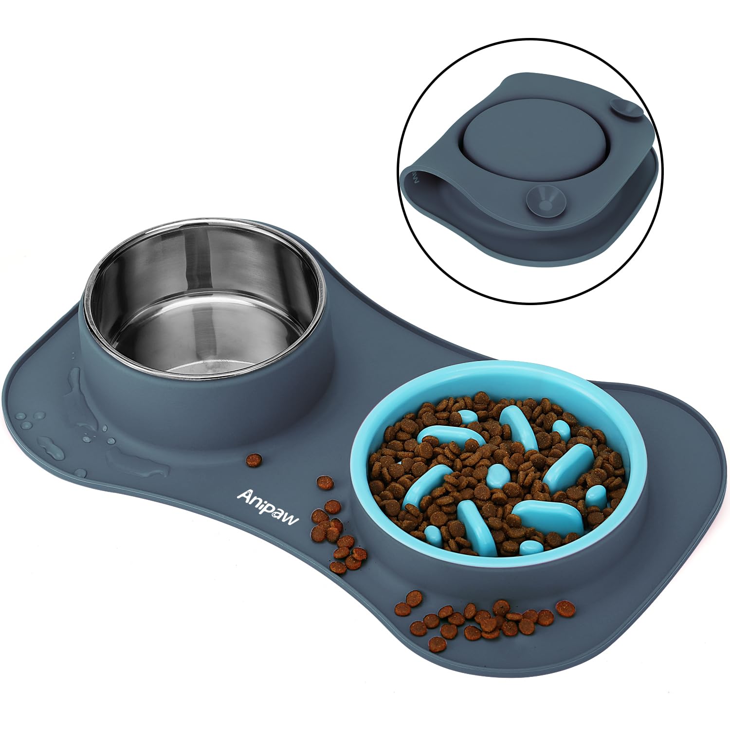 Anipaw travel-friendly set folds for easy packing and on-the-go feeding.