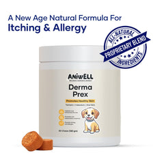 Aniwell DermaPrex anchovy oil liquid showing omega-3-rich formula for skin health.