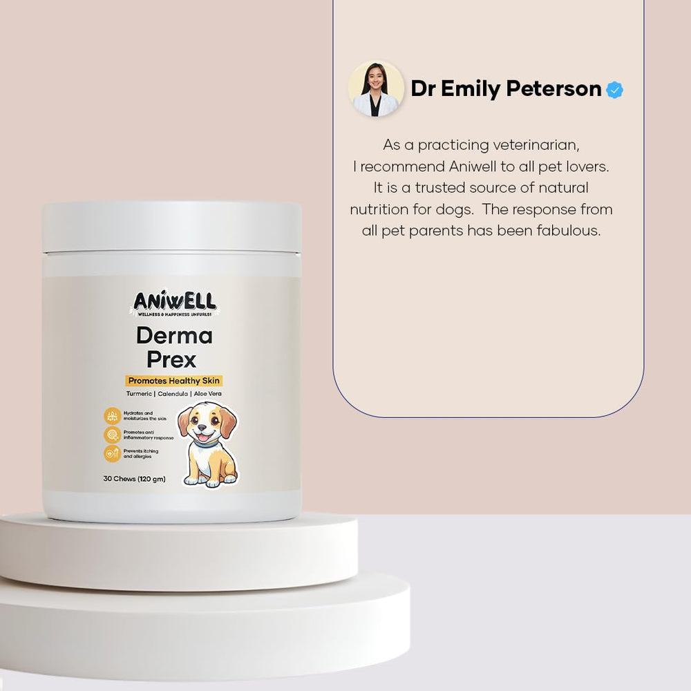 Aniwell DermaPrex borage oil contents illustrating GLA for skin and coat vitality.
