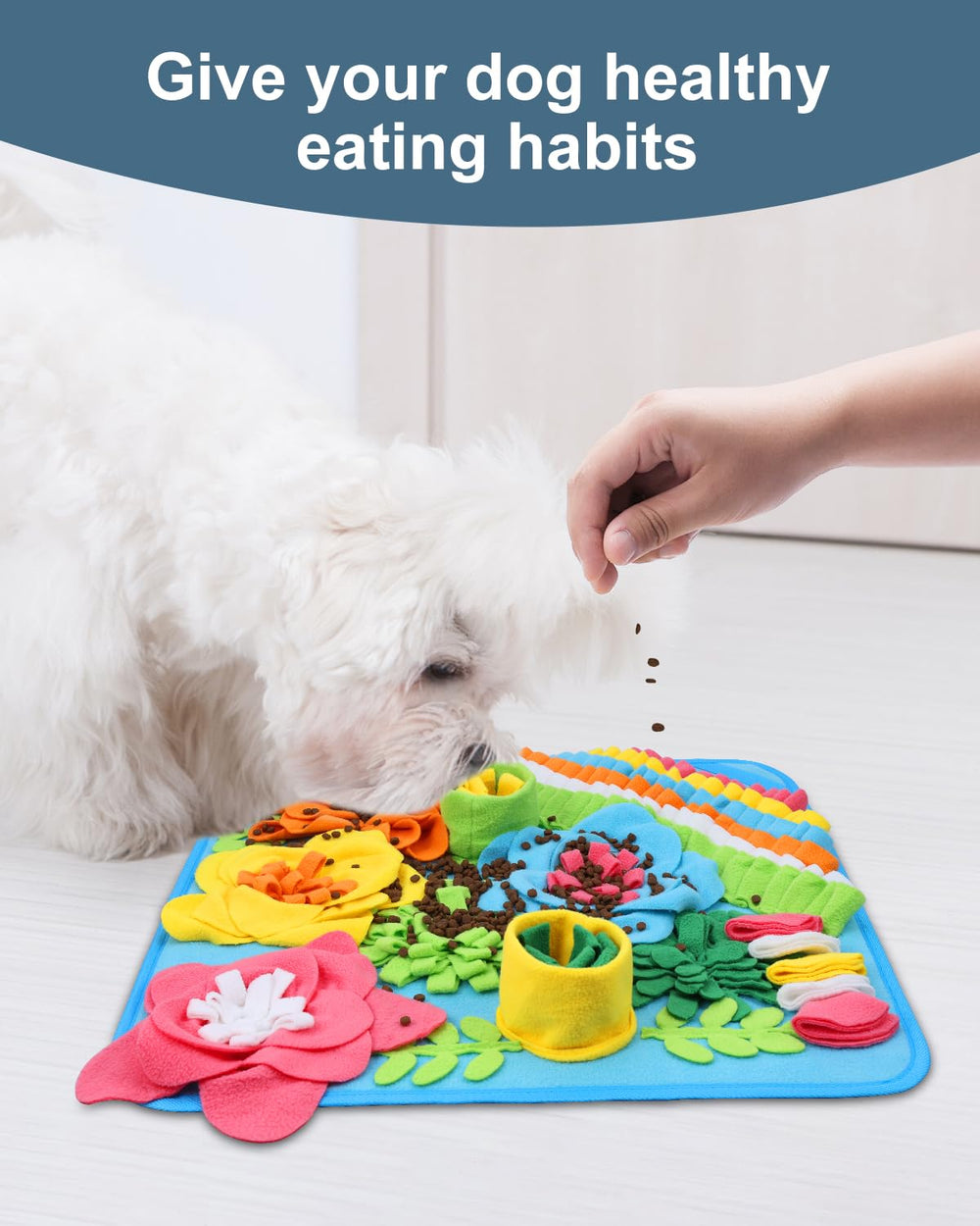 Ankilo Snuffle Mat mealtime setup with hidden treats for slow feeding.
