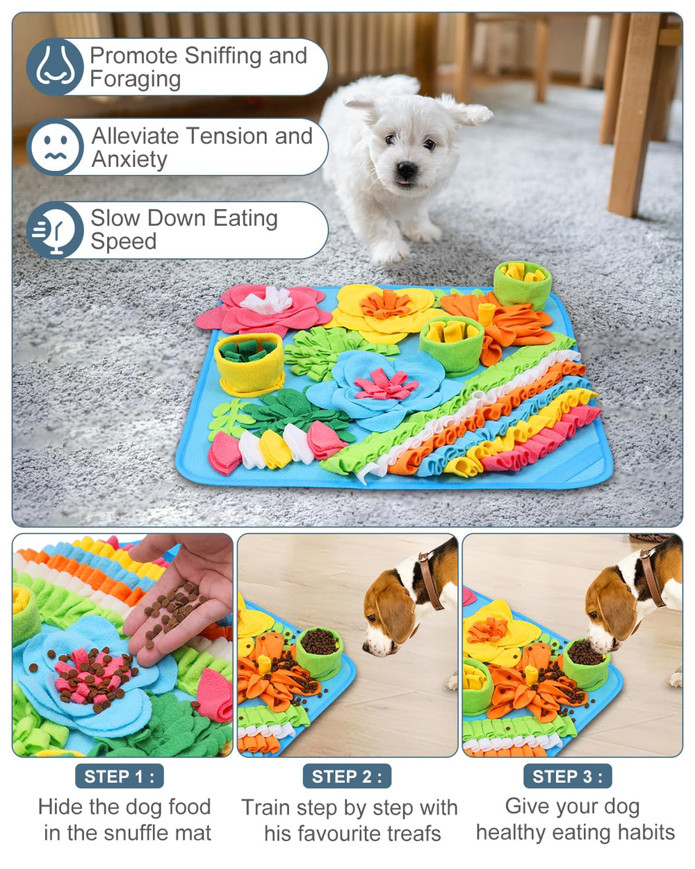 Ankilo Snuffle Mat designed for medium and large dogs boosts sniffing and focus.