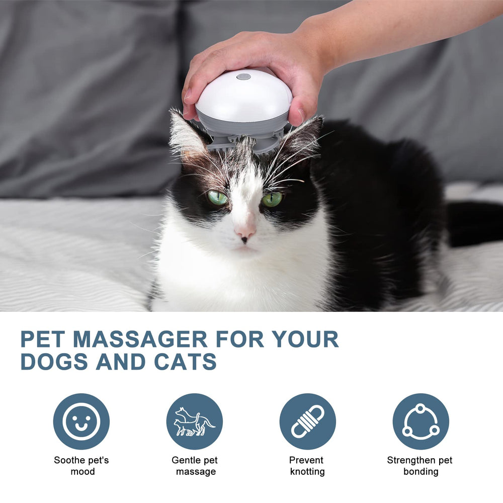 Ankilo pet massager used on a cat during a calming session, highlighting bonding benefits
