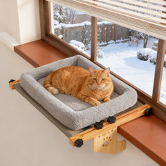 Ankuliy cat window perch close-up shows sturdy wood frame for secure lounging