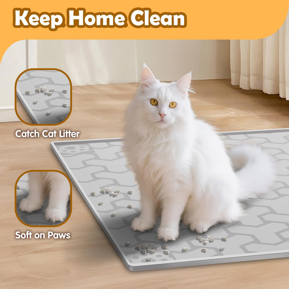 ANNIL silicone cat litter mat large-cover protects floors by fully covering exit area.