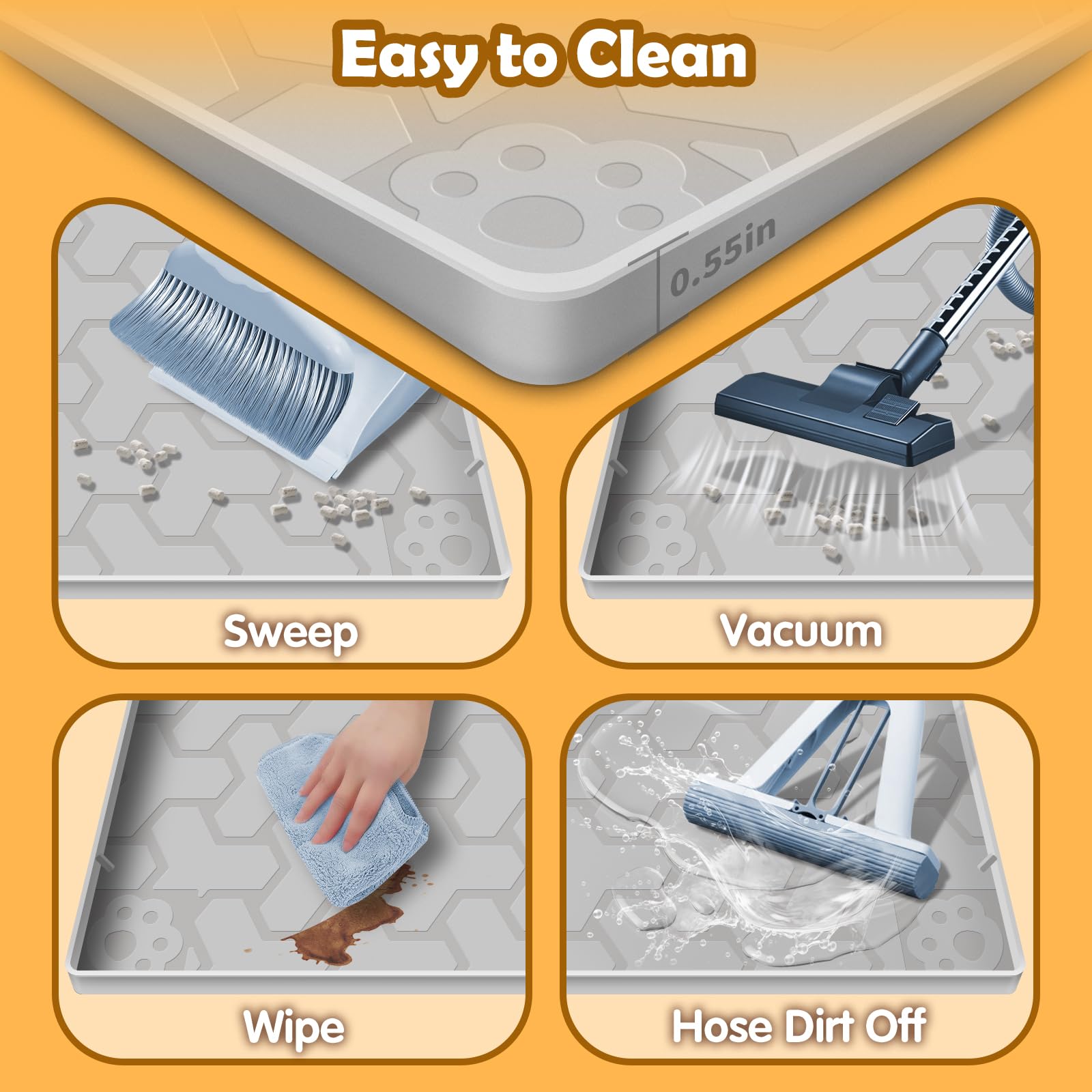 ANNIL silicone cat litter mat nonstick-surface cleans easily after spills.