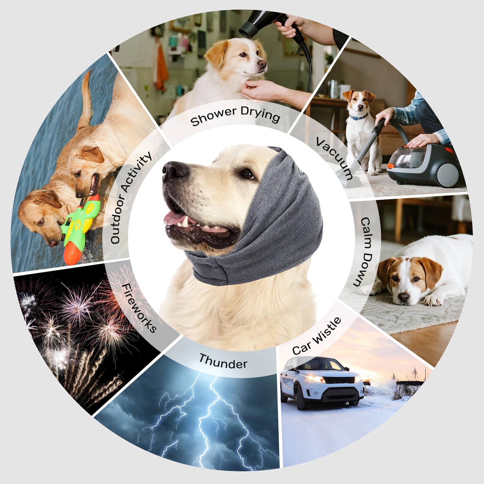 Anoodi dog shower cap with adjustable drawstrings stays in place during baths.