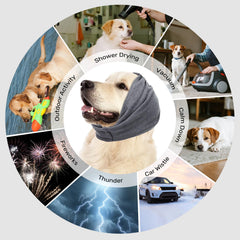 Anoodi dog shower cap with adjustable drawstrings stays in place during baths.