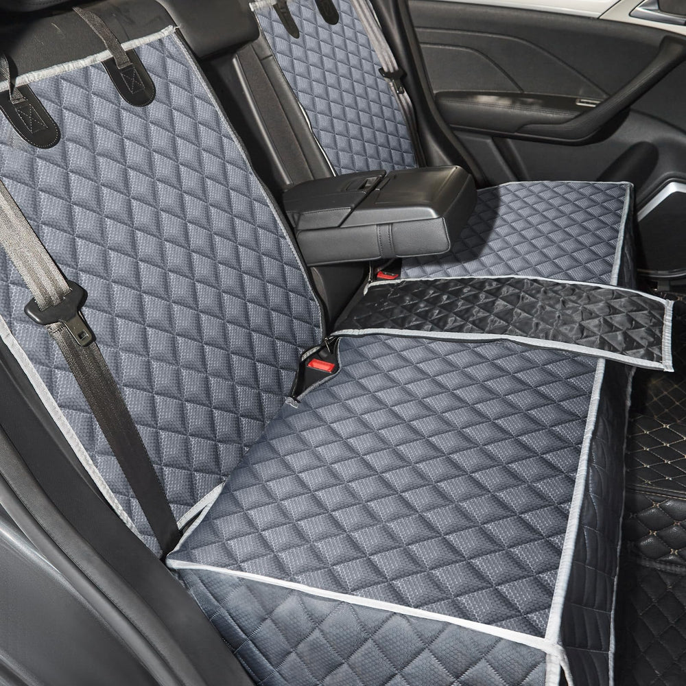 ANOSOSPECIAL grey dog car seat cover on back seat protects against fur and dirt.
