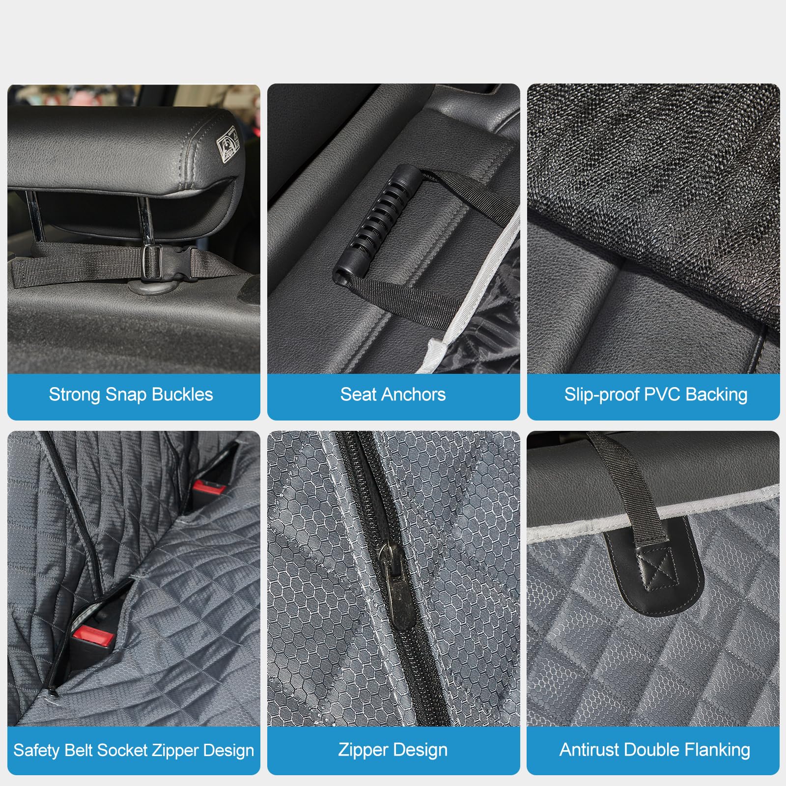 ANOSOSPECIAL universal-fit straps secure the cover to most back seats.