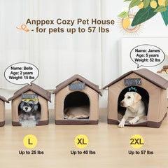 ANPPEX Cozy Dog House Indoor side view highlights sturdy Oxford fabric and secure shelter.