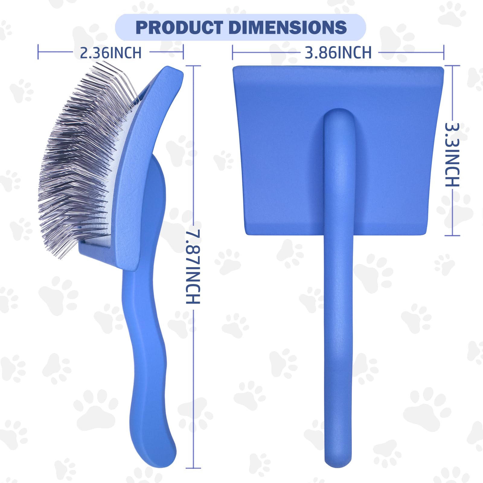 Anrundar dog slicker brush large blue side view highlighting ergonomic design