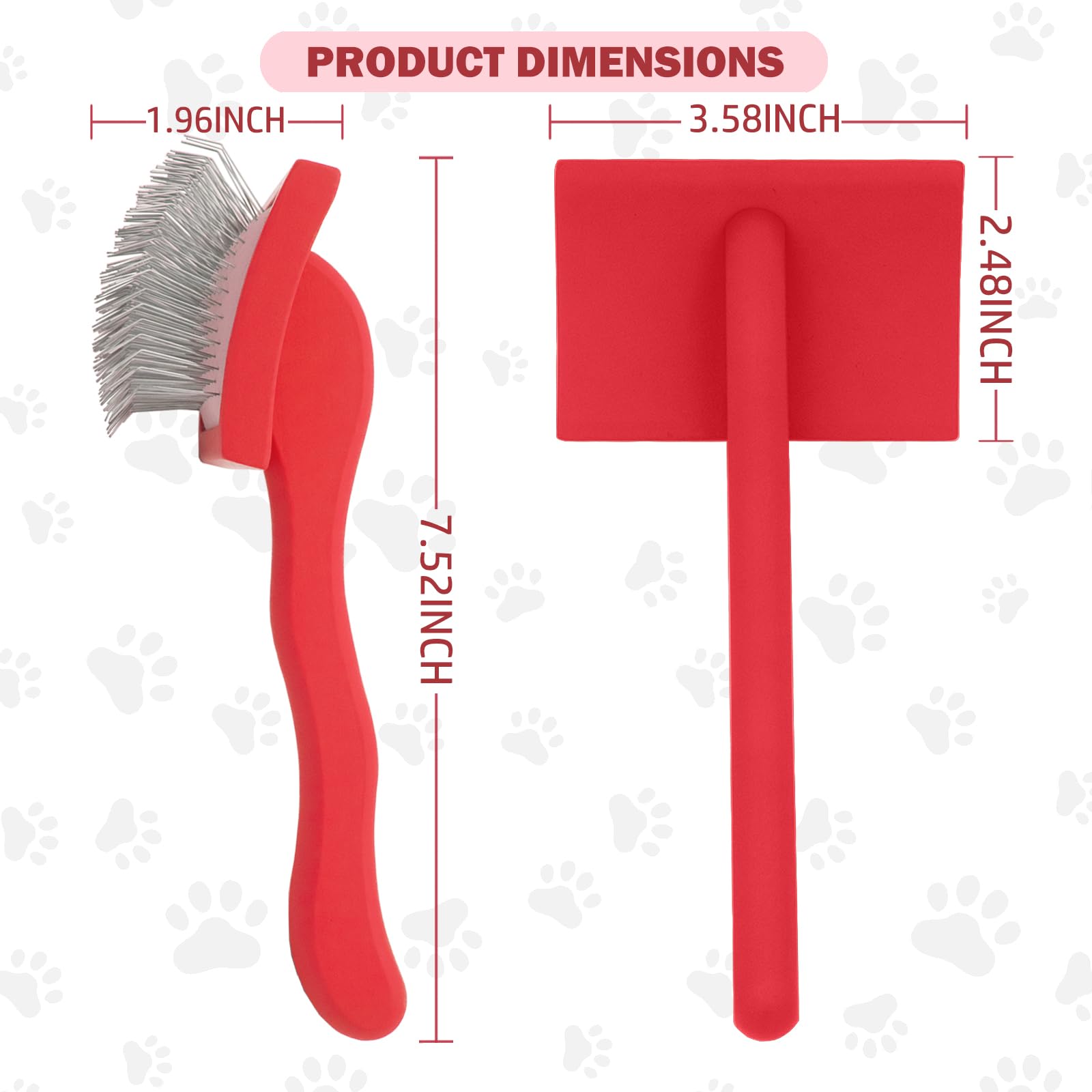 Anrundar Slicker Brush soft pins closeup gliding through thick fur with gentle touch.