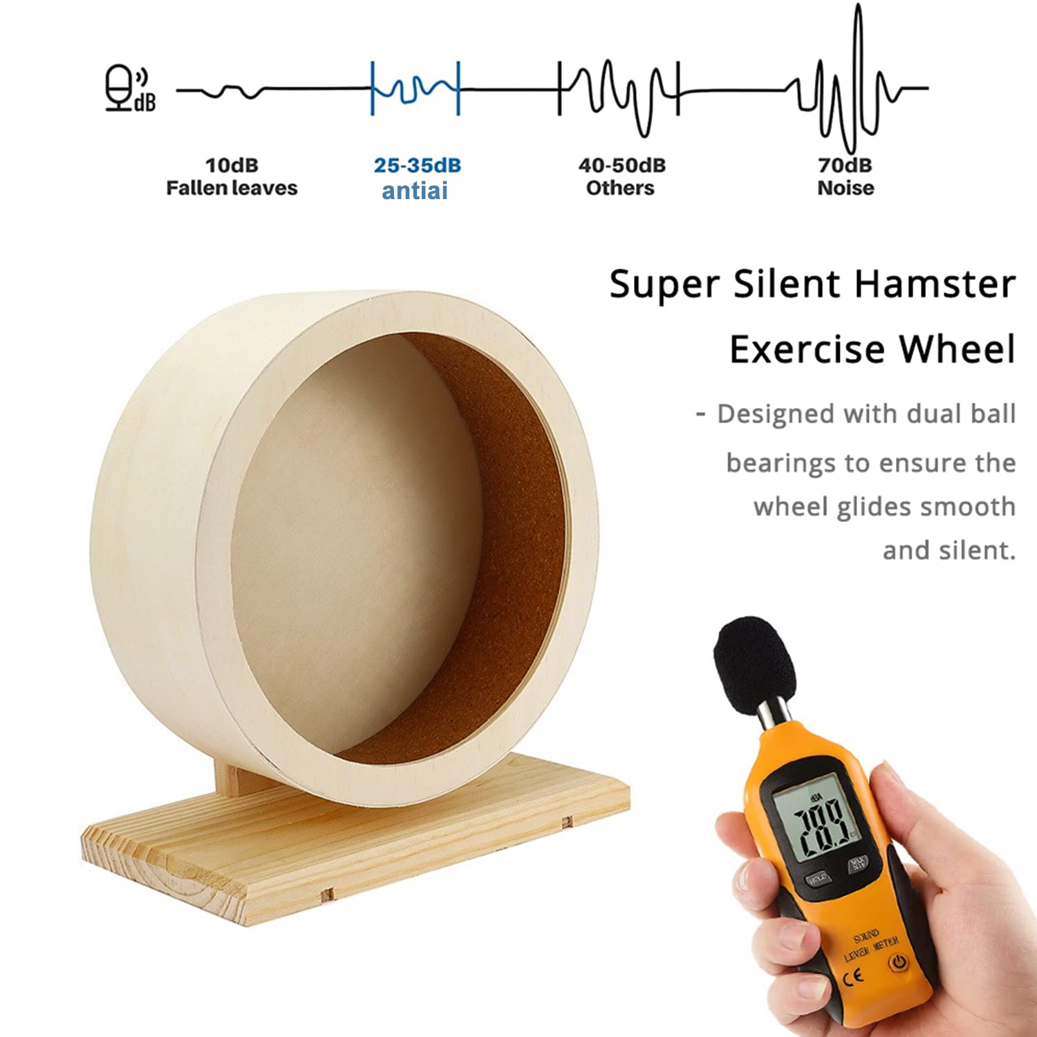 antiai hamster wooden silent wheel closeup wooden-material emphasizes durable chew-friendly design.