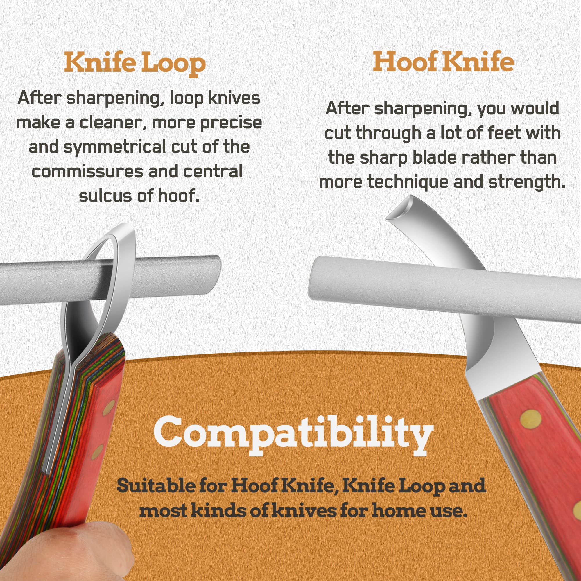 Antidious hoof knife sharpener 5-inch honing rod in use demonstrating precision sharpening.