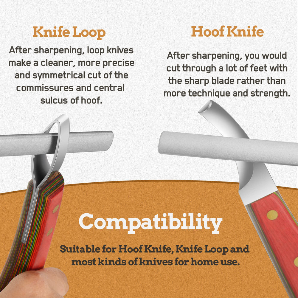 Antidious hoof knife sharpener 5-inch honing rod in use demonstrating precision sharpening.