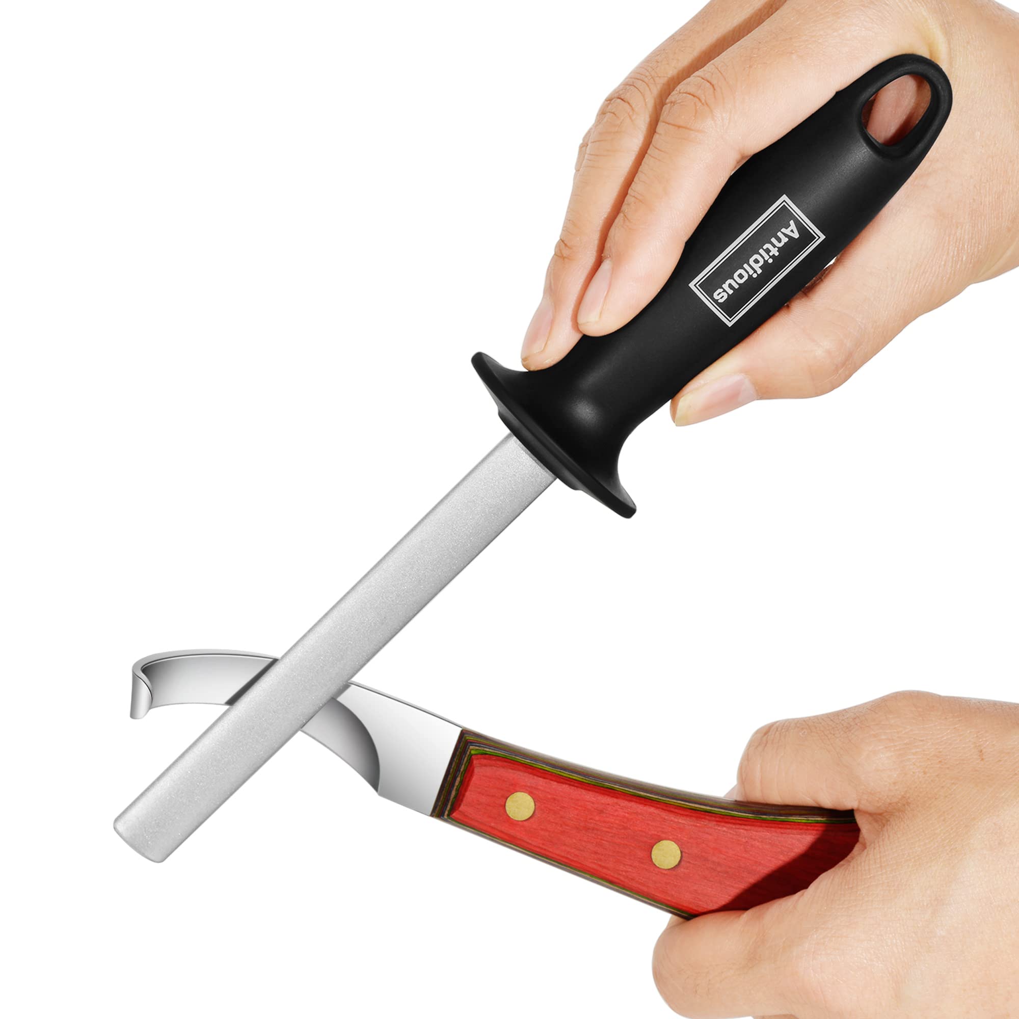 Antidious hoof knife sharpener close-up showing diamond coating for durable edge refinement.