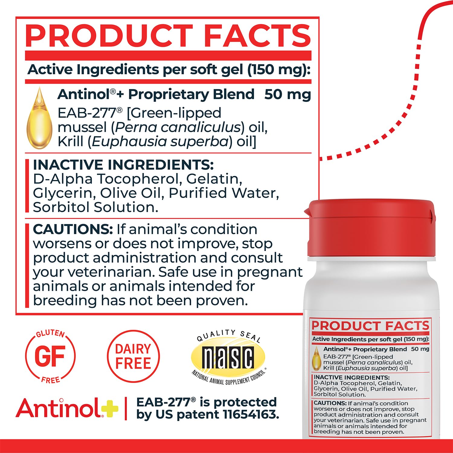 Antinol Plus being added to dog's meals for daily joint support.