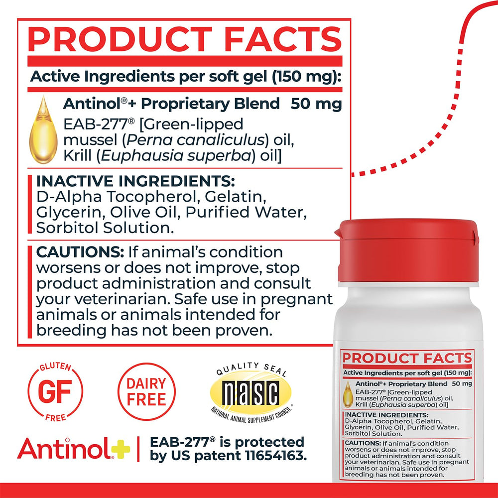 Antinol Plus omega-3 fatty acids infographic signaling joint health benefits.