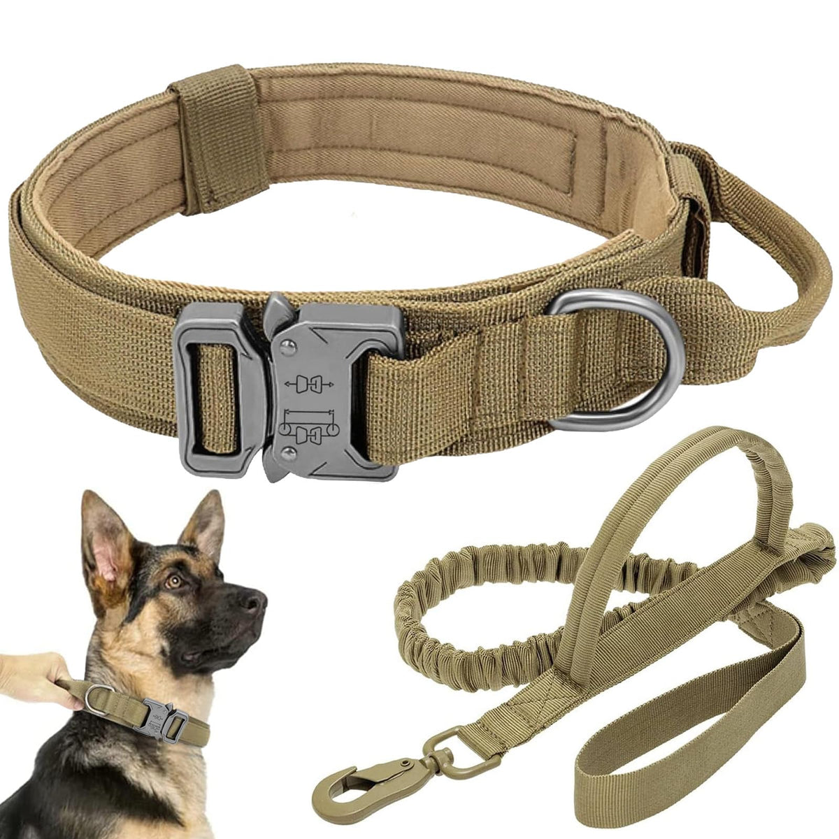 Antswish tactical dog collar brown with padded lining for comfortable daily wear.