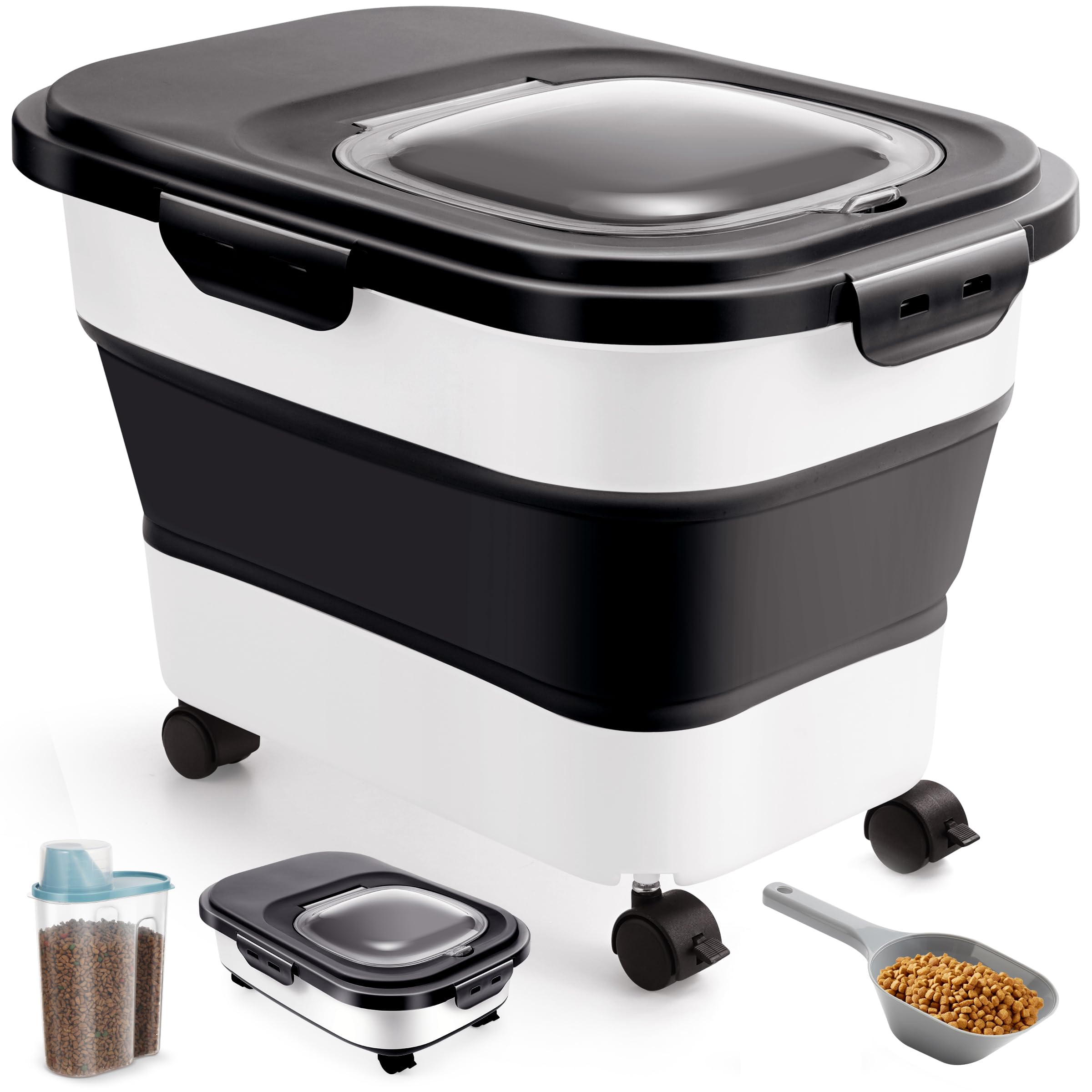 ANVS 20lbs dog food container collapsible with wheels keeps dry kibble organized.