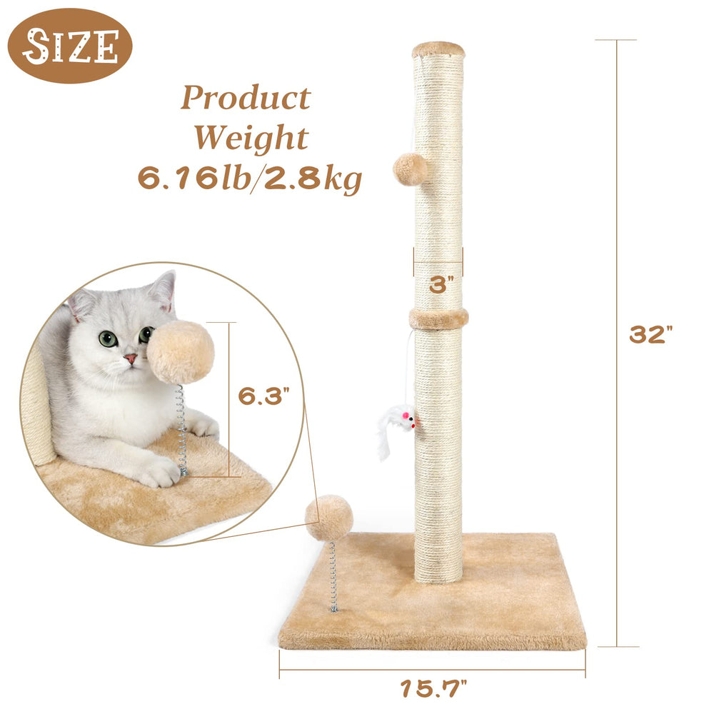 ANWA 32in cat scratching post middle dangling mouse for engaging play and exercise