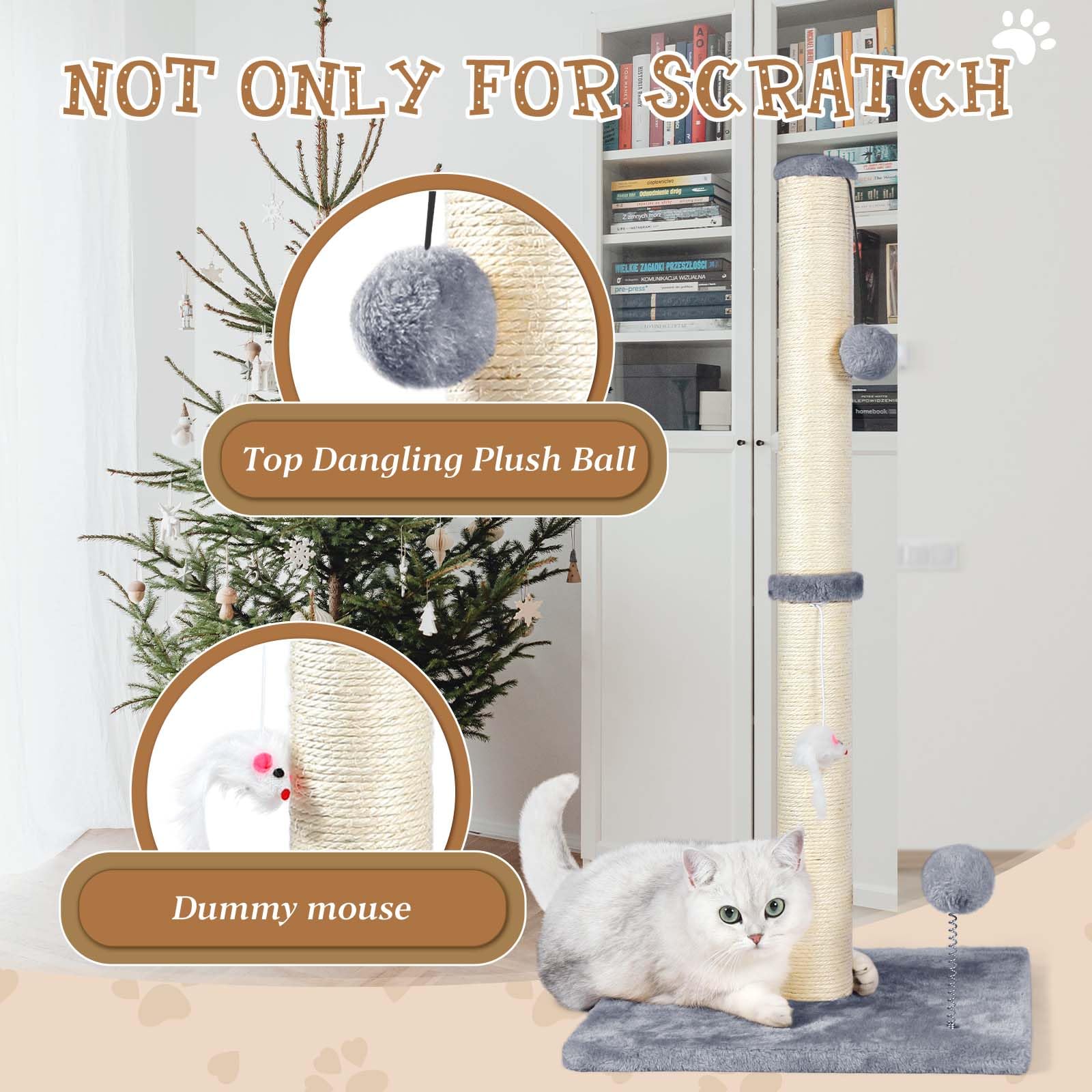 ANWA 32-inch tall cat scratching post base detail reveals reinforced chipboard stability.