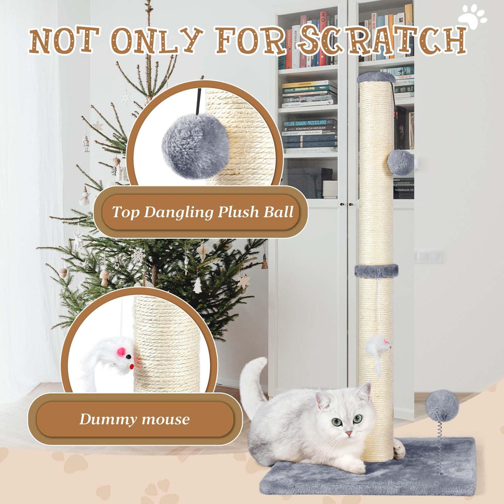ANWA 32-inch tall cat scratching post base detail reveals reinforced chipboard stability.