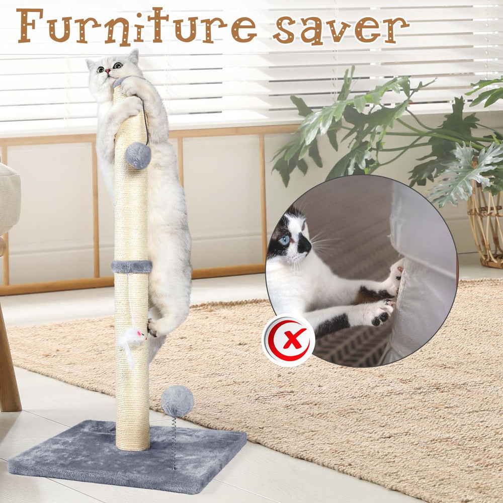 ANWA 32-inch tall cat scratching post with plush toys promotes engagement and enrichment.