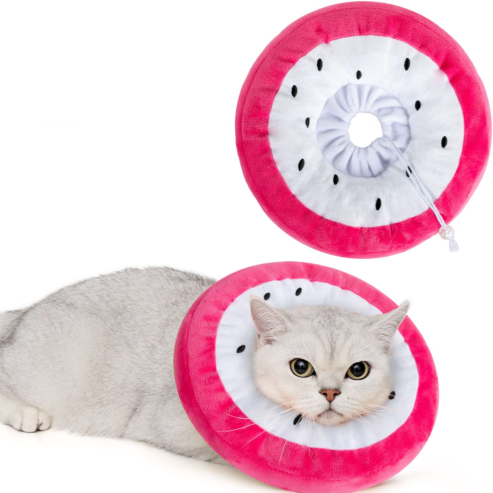 ANWA adjustable cat cone collar soft close-up highlights plush fabric for comfortable cat recovery