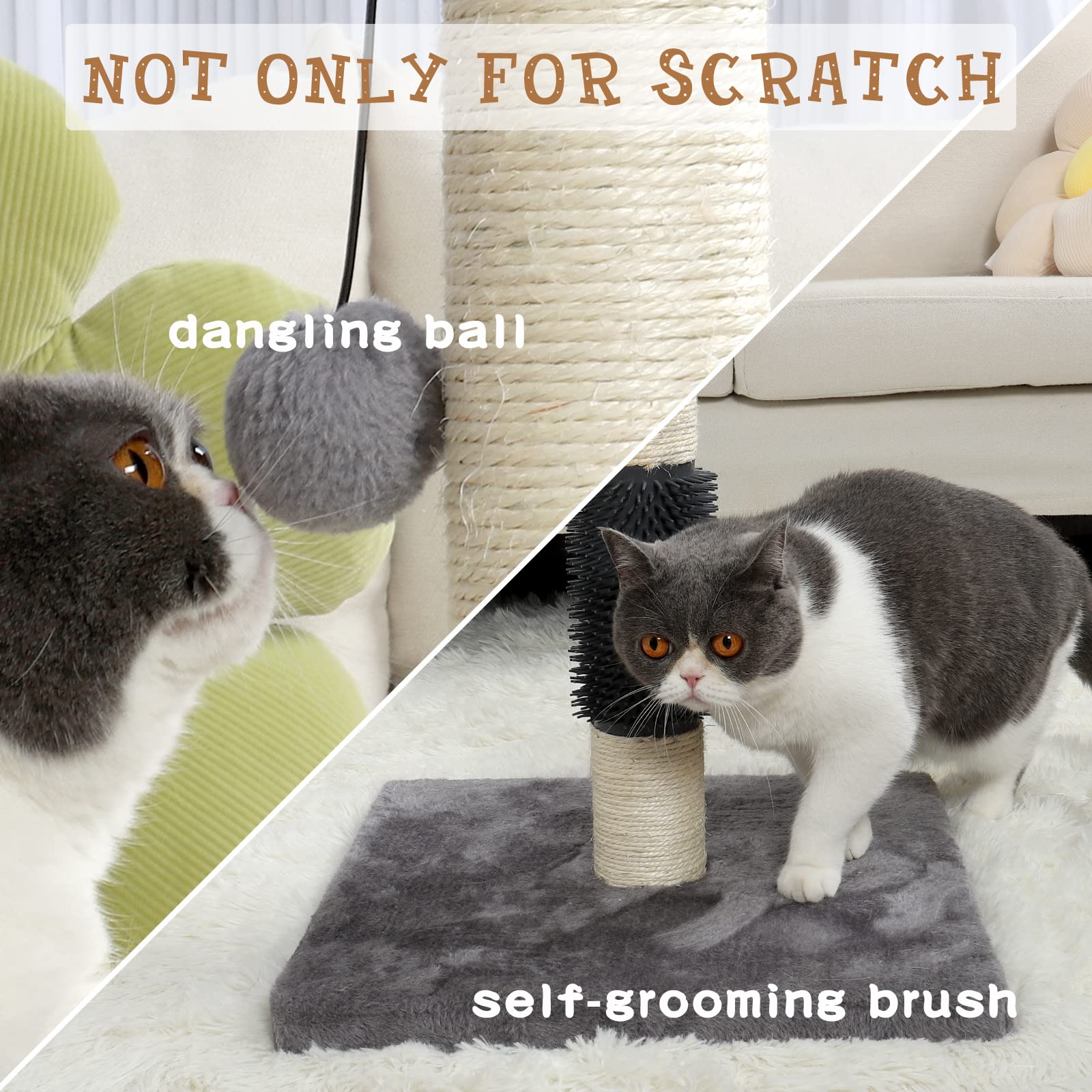 ANWA cat post includes self-grooming brush for easy grooming sessions