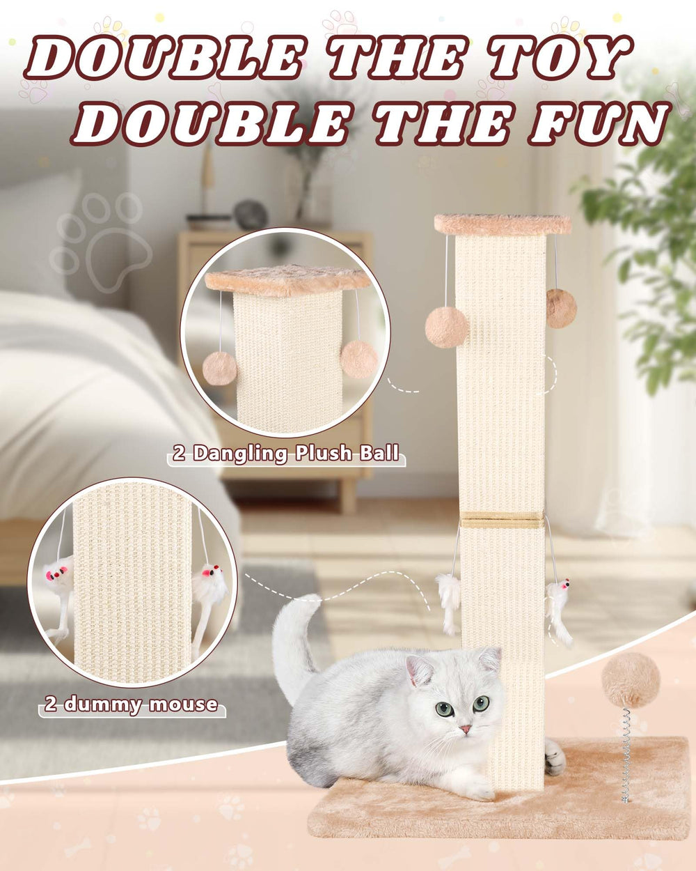 ANWA 32-inch scratching post base shown for stability during vigorous play.