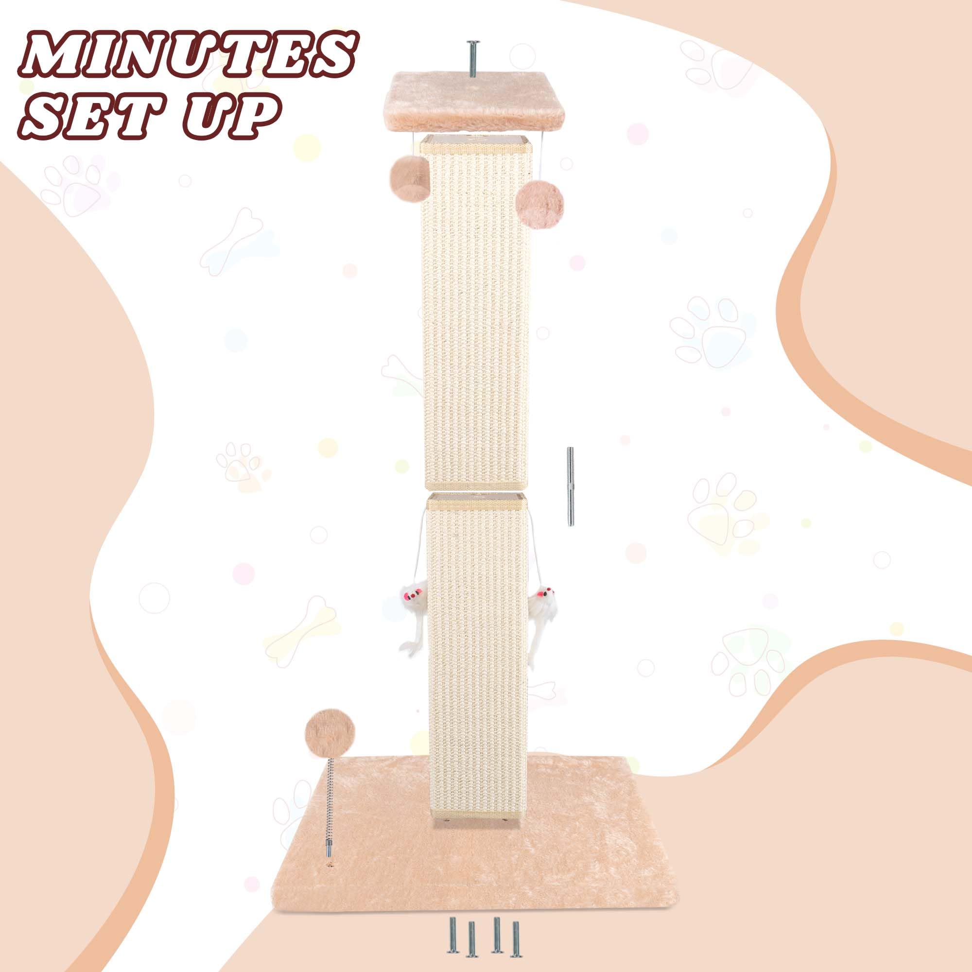 ANWA beige cat post in living room underscores furniture protection through scratching space.