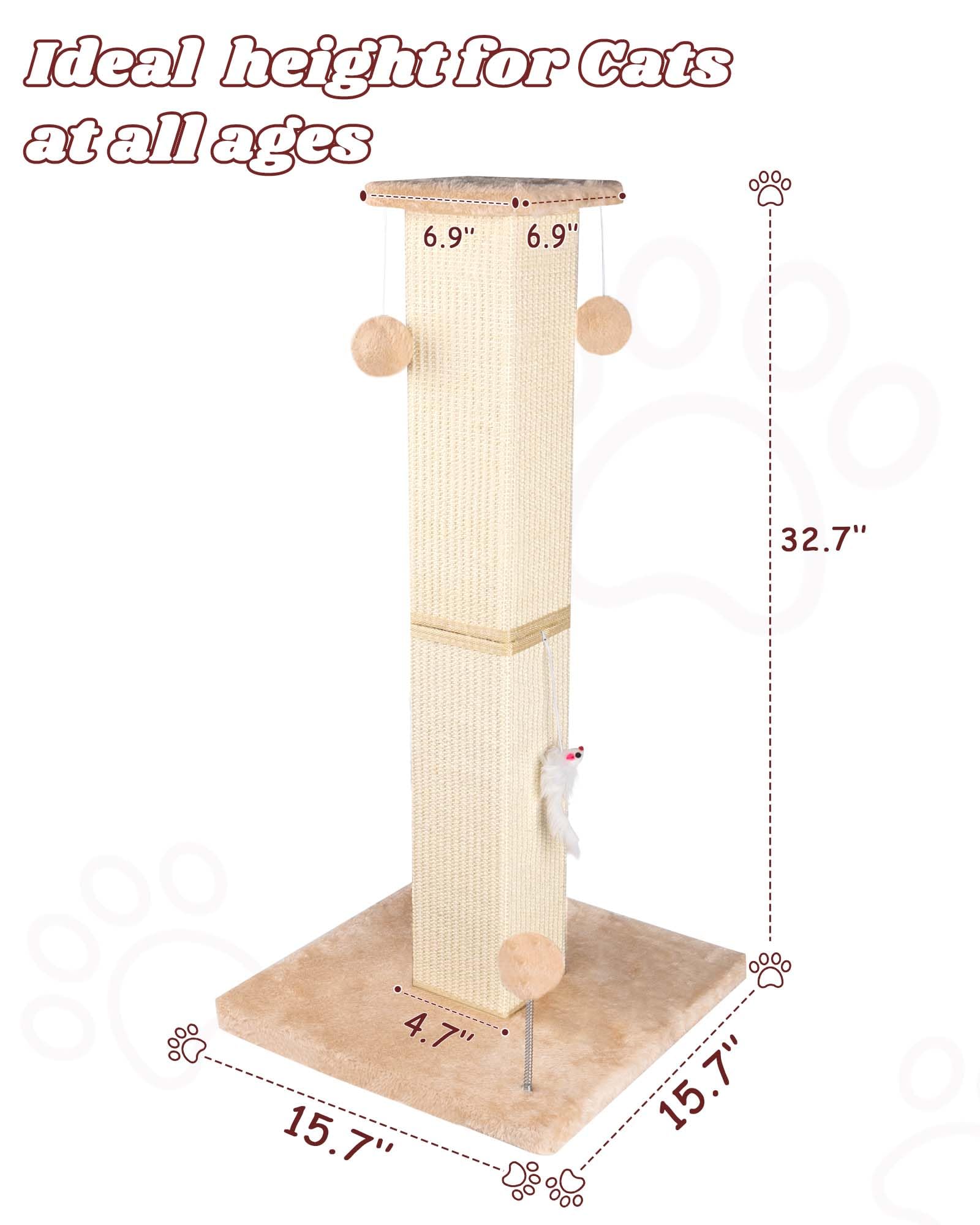 ANWA cat scratching post with dangling toys shown for interactive play and enrichment.